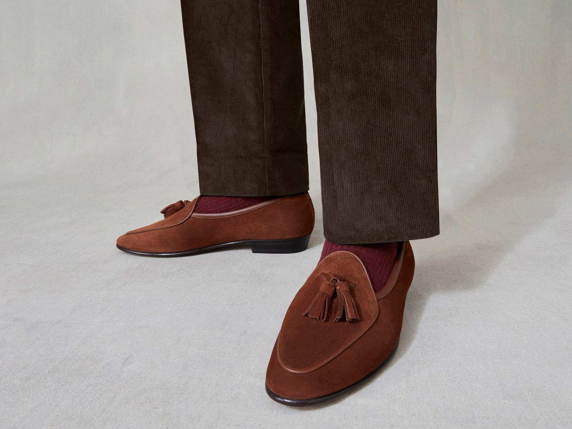 Sagan Classic Tassel Loafers in Maple Asteria Suede