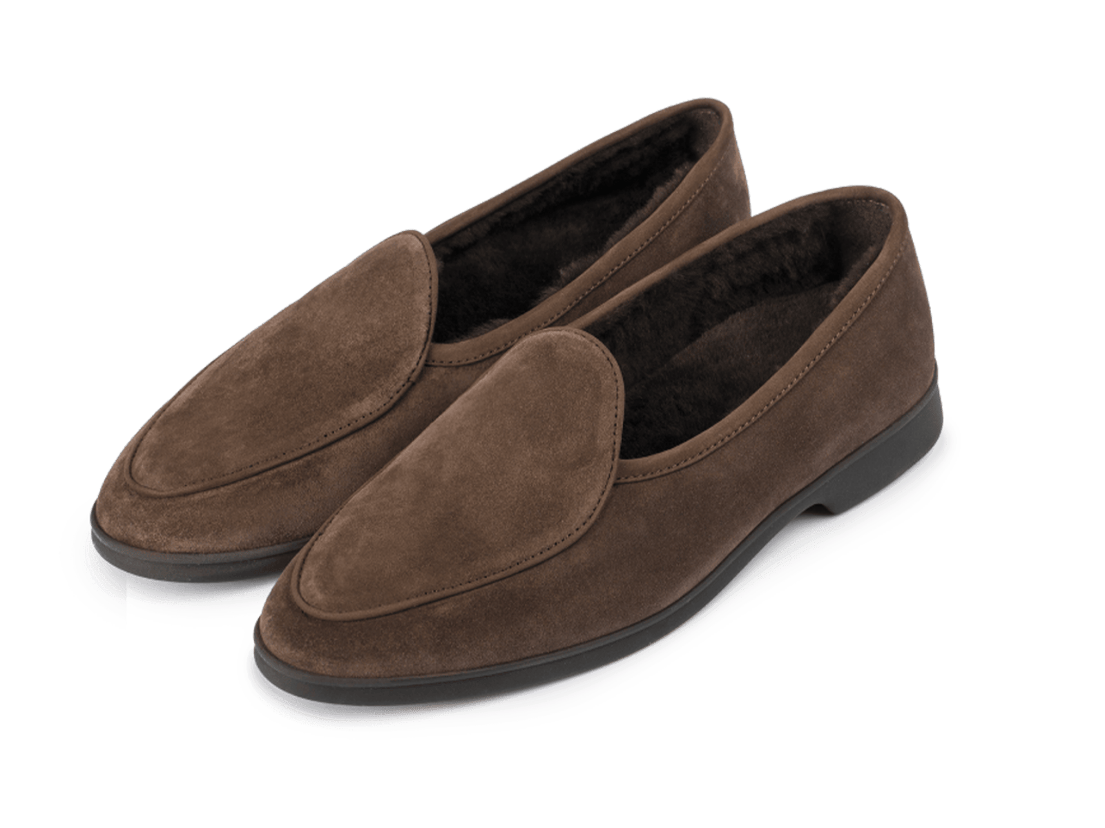 Stride Loafers in Deep Taupe Glove Suede with Shearling Lining Dark Sole