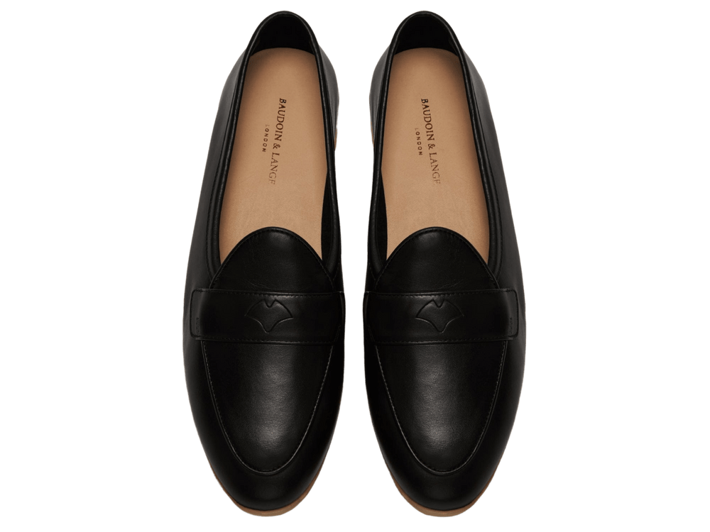 Stride Penny Loafers in Black Milled Calf Natural Sole