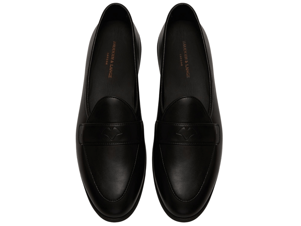 Stride Penny Loafers in Black Milled Calf