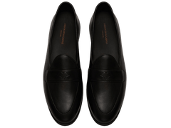 Stride Penny Loafers in Black Milled Calf Dark Sole