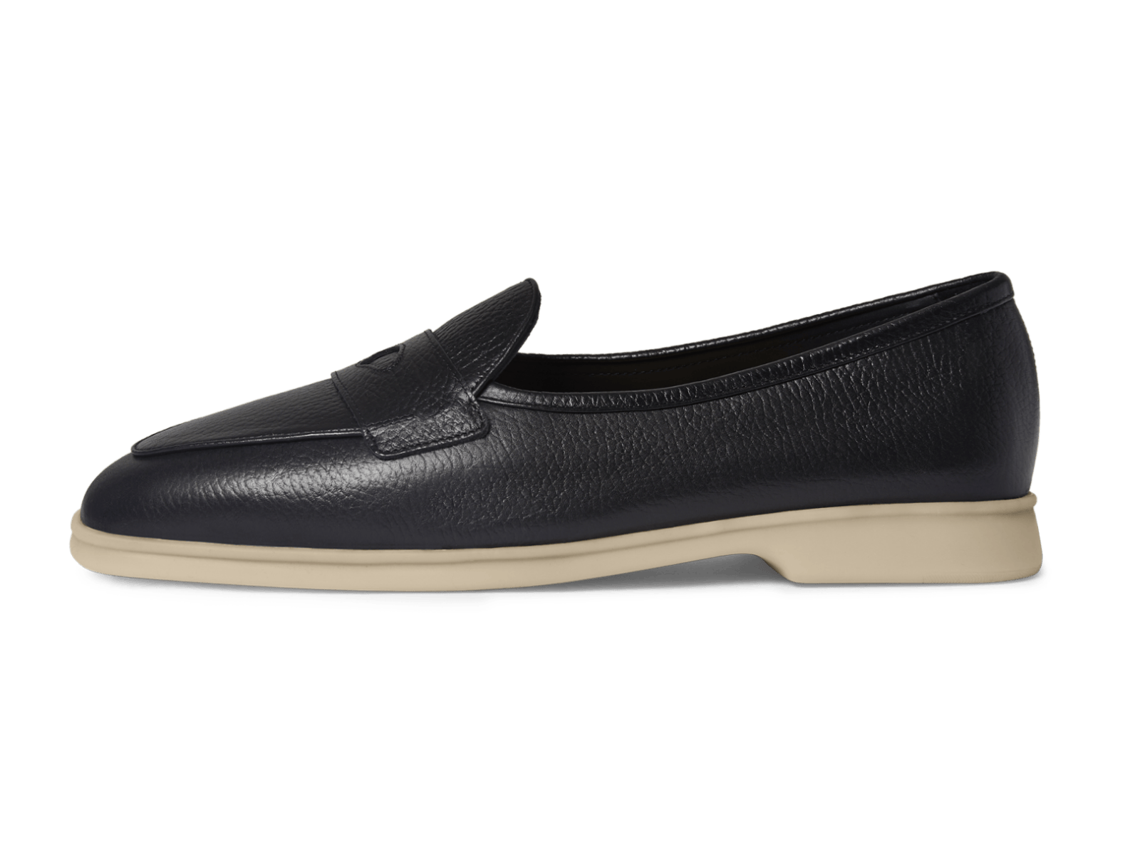 Stride Penny Loafers in Black Moorland Calf with Natural Sole