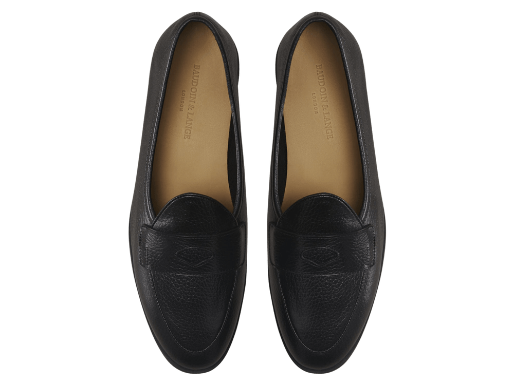 Stride Penny Loafers in Black Moorland Calf