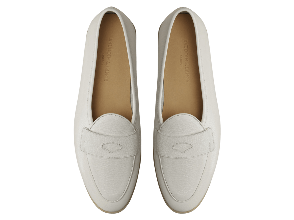 Stride Penny Loafers in Blanc Casse Moorland Calf with Natural Sole