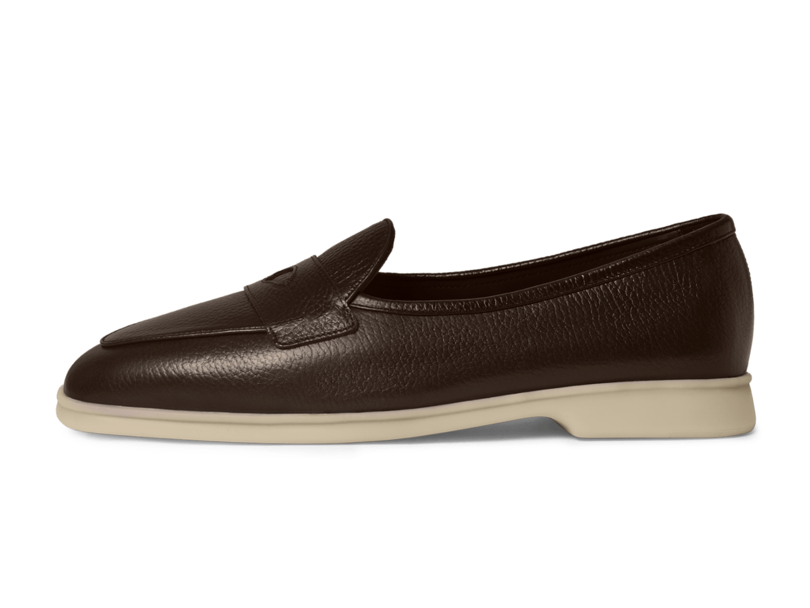 Stride Penny Loafers in Dark Brown Moorland Calf with Natural Sole
