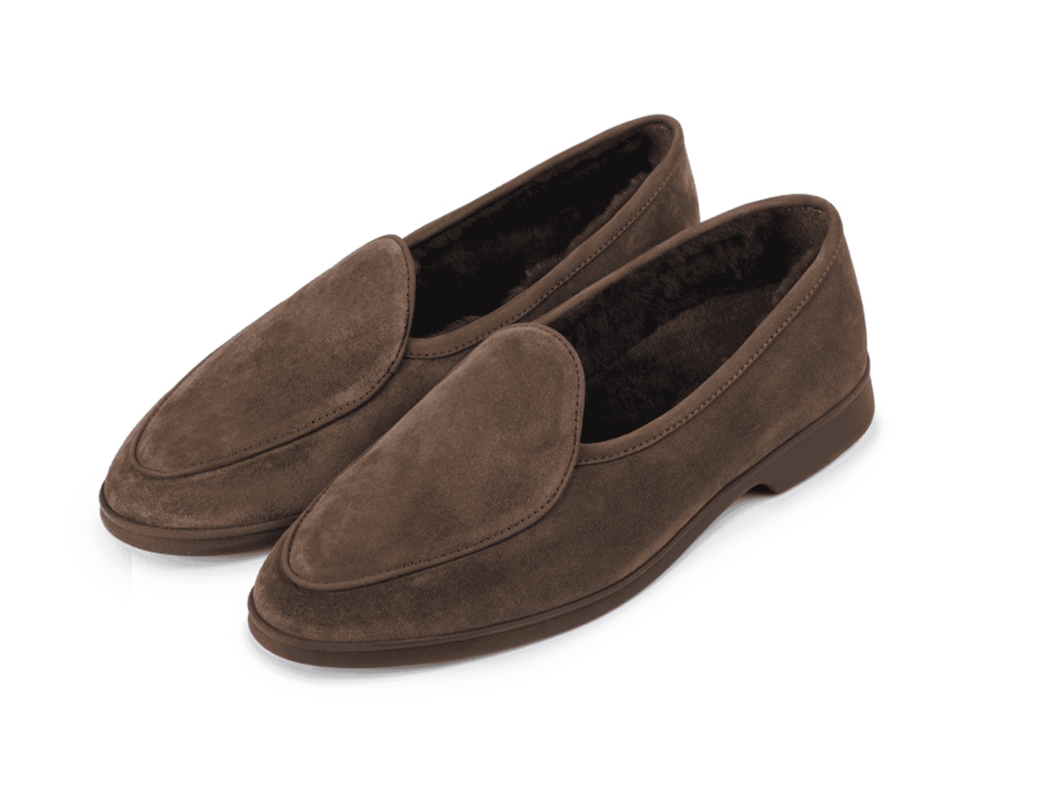 Stride Loafers in Deep Taupe Glove Suede with Shearling Lining Dark Sole