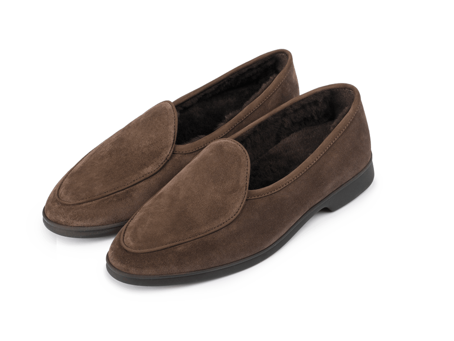 Stride Loafers in Deep Taupe Glove Suede with Shearling Lining Dark Sole