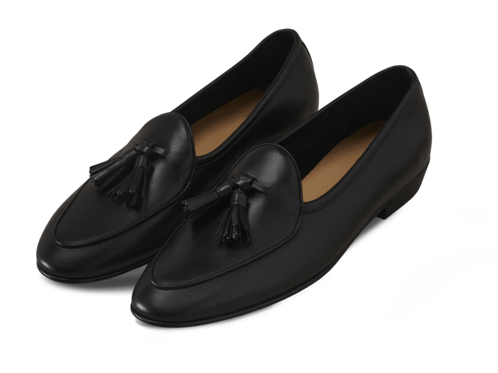 Sagan Classic Tassel Loafers in Black Drape Calf