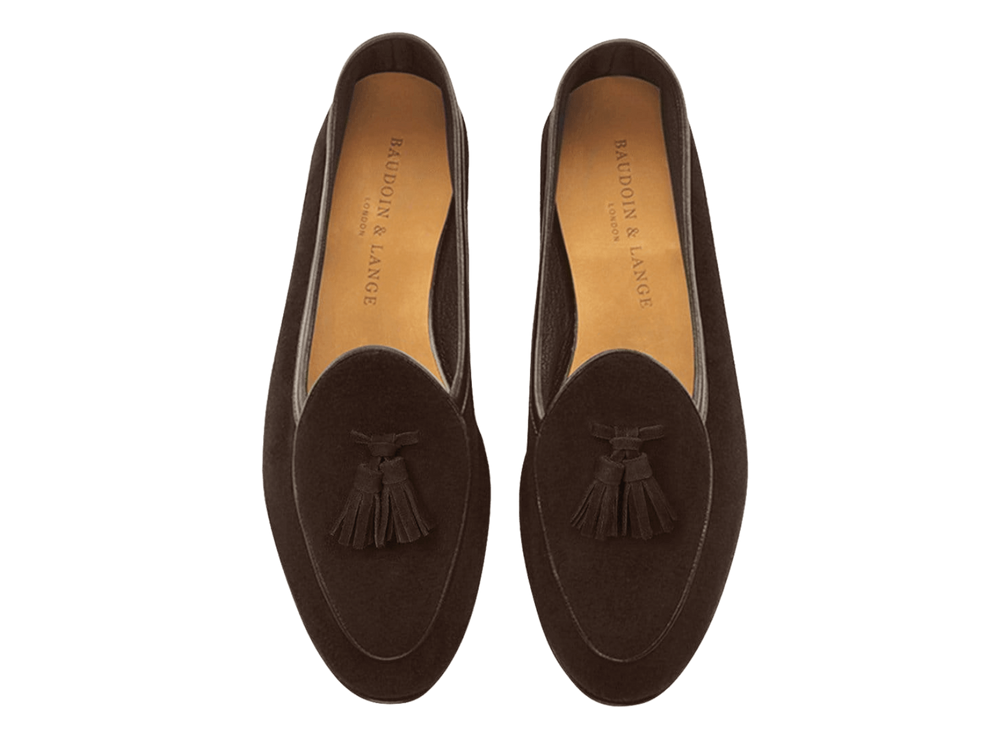 Sagan Classic Tassel Loafers in Lusitanias Dark Brown Asteria Suede