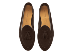 Sagan Classic Tassel Loafers in Lusitanias Dark Brown Asteria Suede