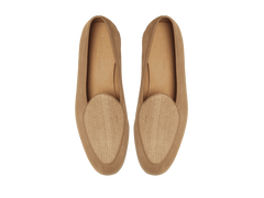 Stride Loafers in Caramel Glove Suede and Raffia with Natural Sole
