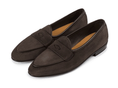 Sagan Classic Ginkgo Loafers in Lusitanias Dark Brown Asteria Suede with Rubber Sole