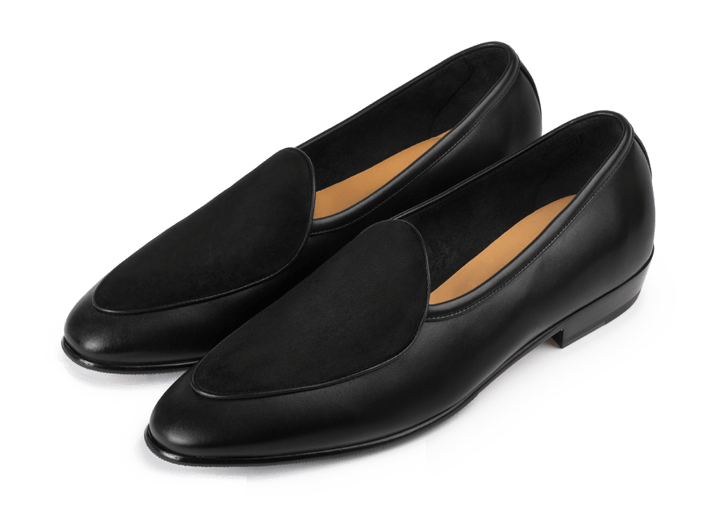 Sagan Classic Loafers in Black Drape Calf and Obsidian Black Suede with Rubber Grip