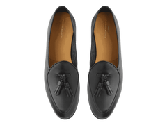 Sagan Rubber Tassel Loafers in Black Drape Calf