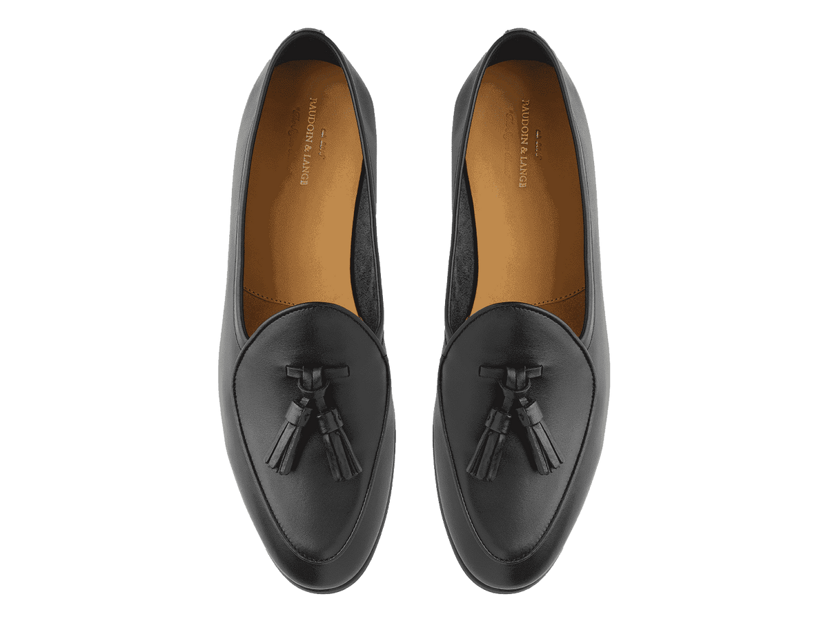 Sagan Rubber Tassel Loafers in Black Drape Calf