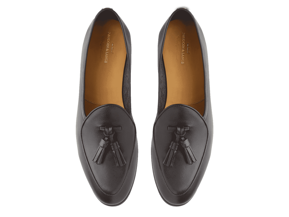 Sagan Rubber Tassel Loafers in Dark Brown Drape Calf