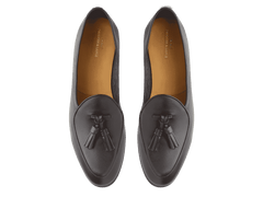 Sagan Classic Tassel Loafers in Dark Brown Drape Calf with Rubber Sole