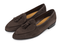 Sagan Classic Tassel Loafers in Lusitanias Dark Brown Asteria Suede with Rubber Sole