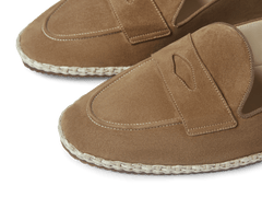 Calvi Slippers in Noix Brown Luxe Suede and Gros Grain