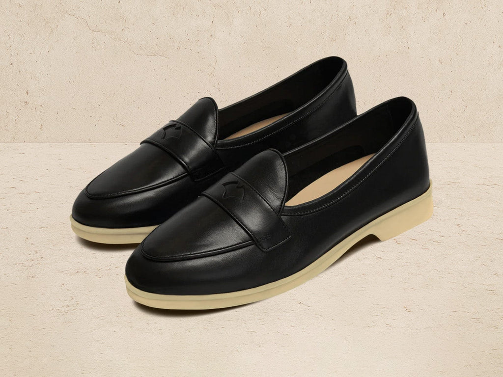 Stride Penny Loafers in Black Milled Calf Natural Sole