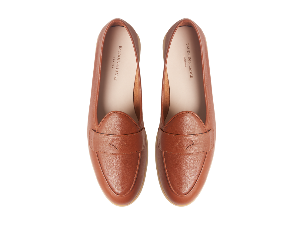 Stride Penny Loafers in Tan Moorland Calf with Natural Sole