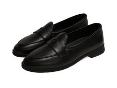 Stride Penny Loafers in Black Milled Calf Dark Sole