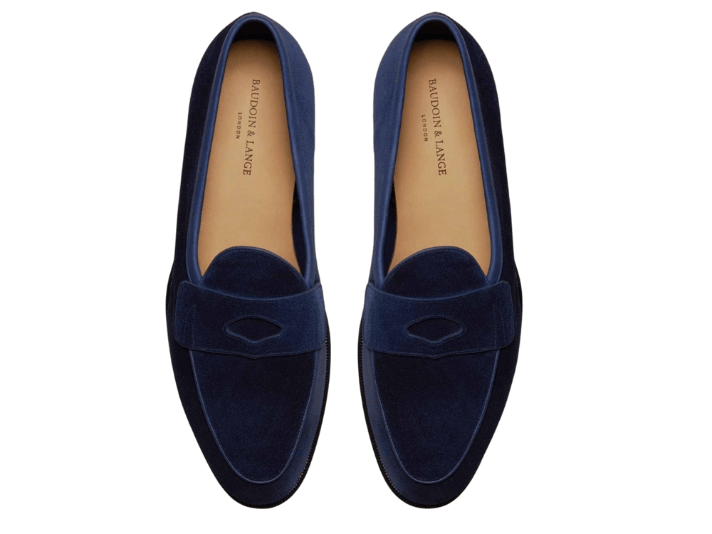 Grand Fenelon Penny Loafers in French Navy Noble Suede