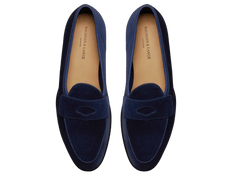 Grand Fenelon Penny Loafers in French Navy Noble Suede