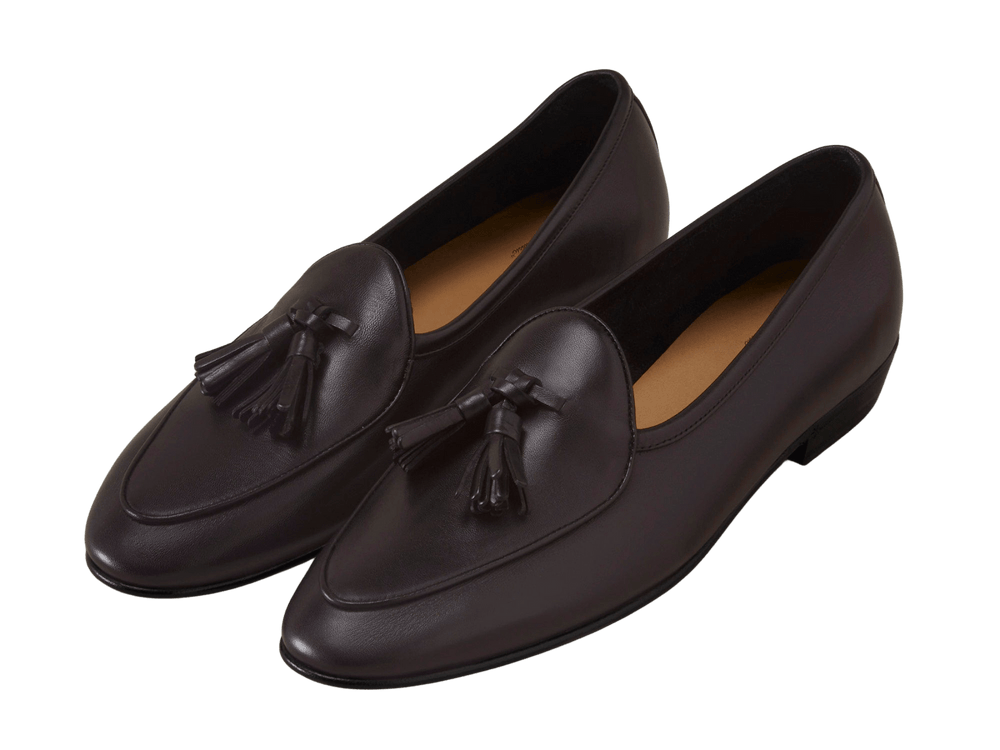 Sagan Classic Tassel Loafers in Dark Brown Drape Calf