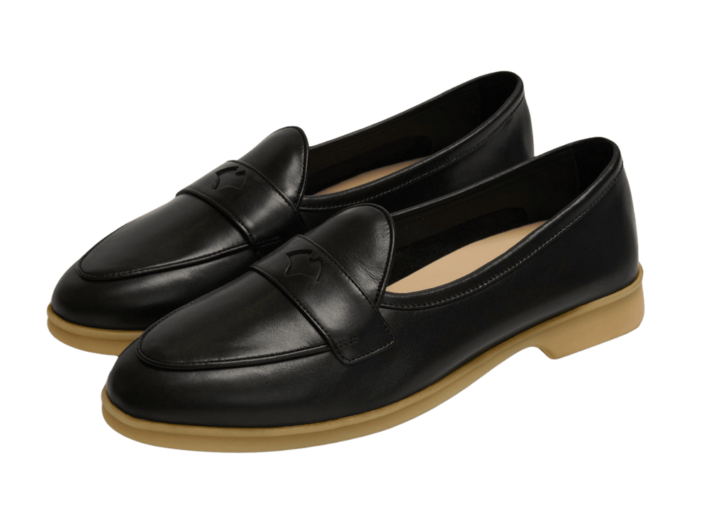 Stride Penny Loafers in Black Milled Calf Natural Sole