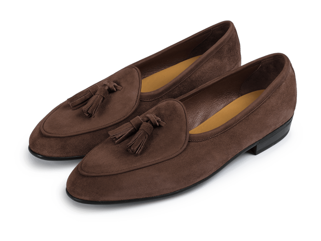 Sagan Classic Tassel Loafers in Deep Taupe Asteria Suede with Rubber Sole