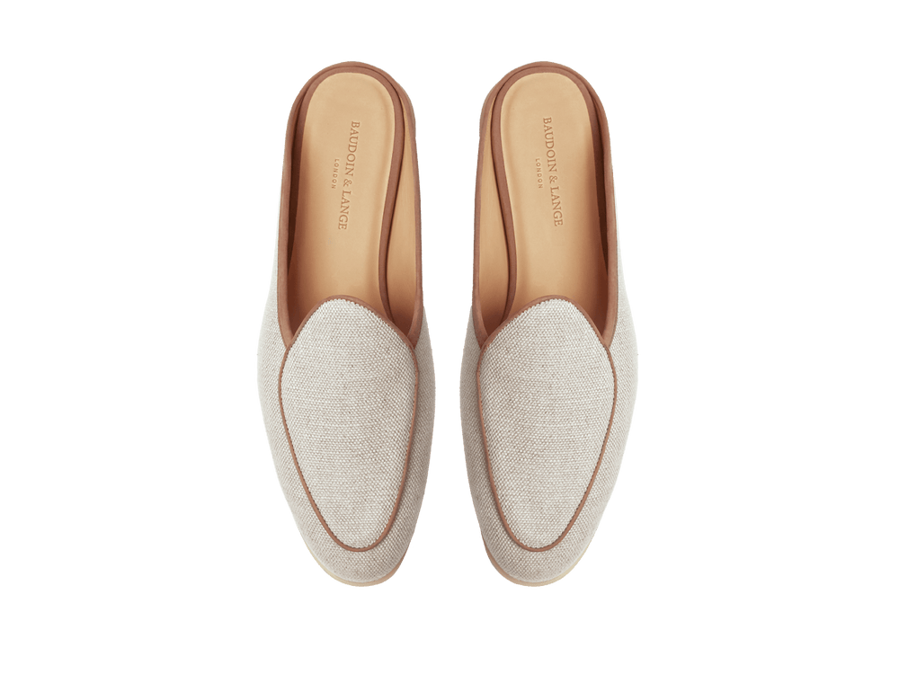 Stride Mule Loafers in Vachette Linen with Natural Sole