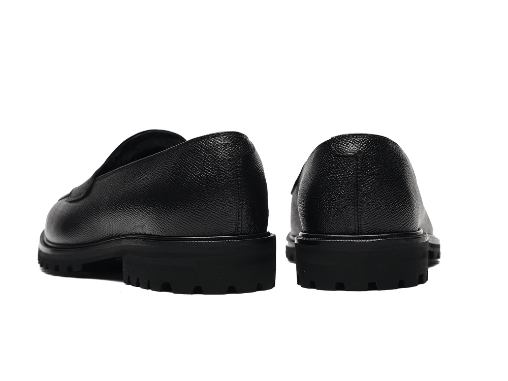 Pall Mall Loafers in Black Hatch Grain Calf with Shearling