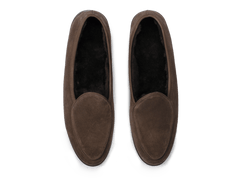 Stride Loafers in Deep Taupe Suede with Shearling Lining Dark Sole