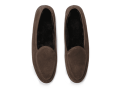 Stride Loafers in Deep Taupe Glove Suede with Shearling Lining Dark Sole