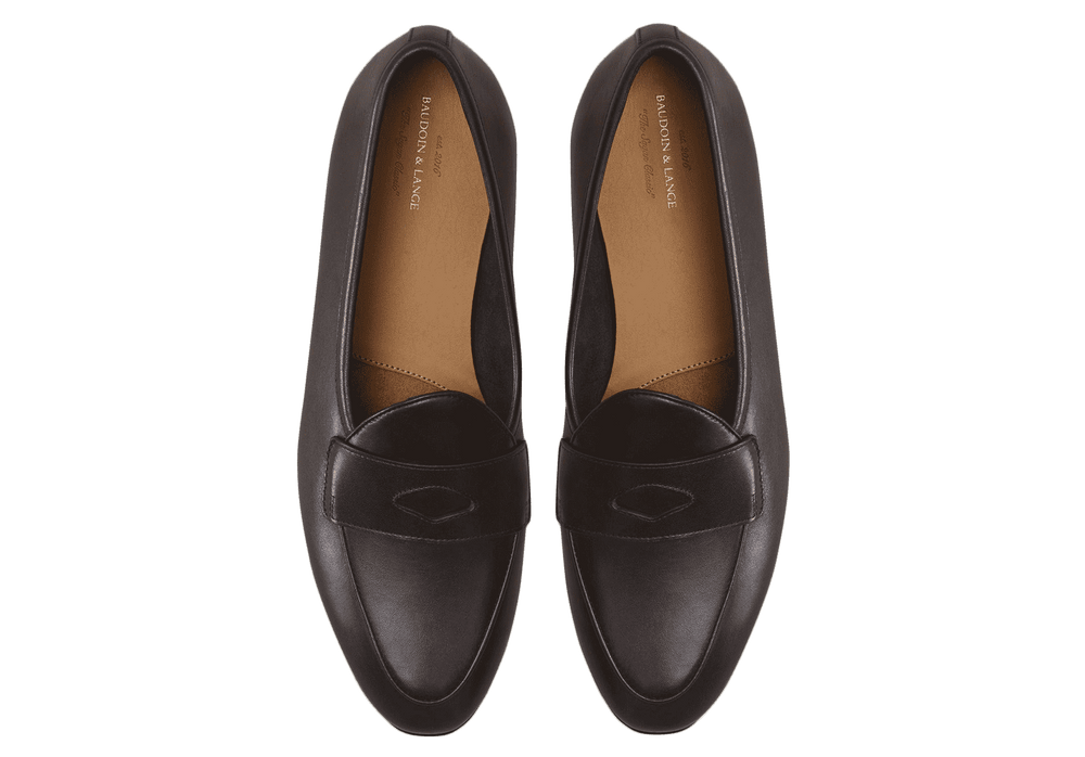 Sagan Classic Ginkgo Loafers in Dark Brown Drape Calf with Rubber Sole