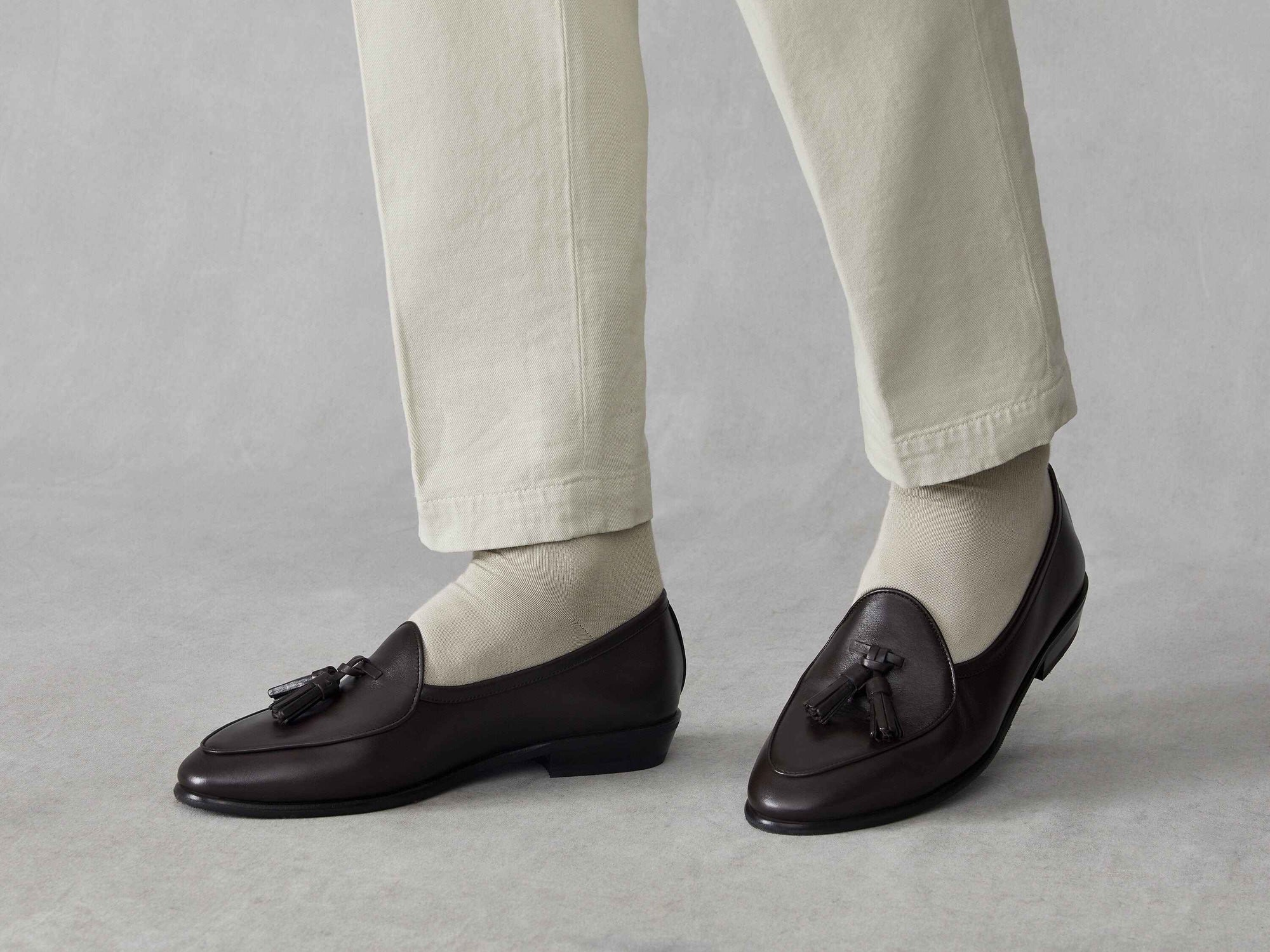 Sagan Classic Tassel Loafers in Dark Brown Drape Calf with Rubber Sole