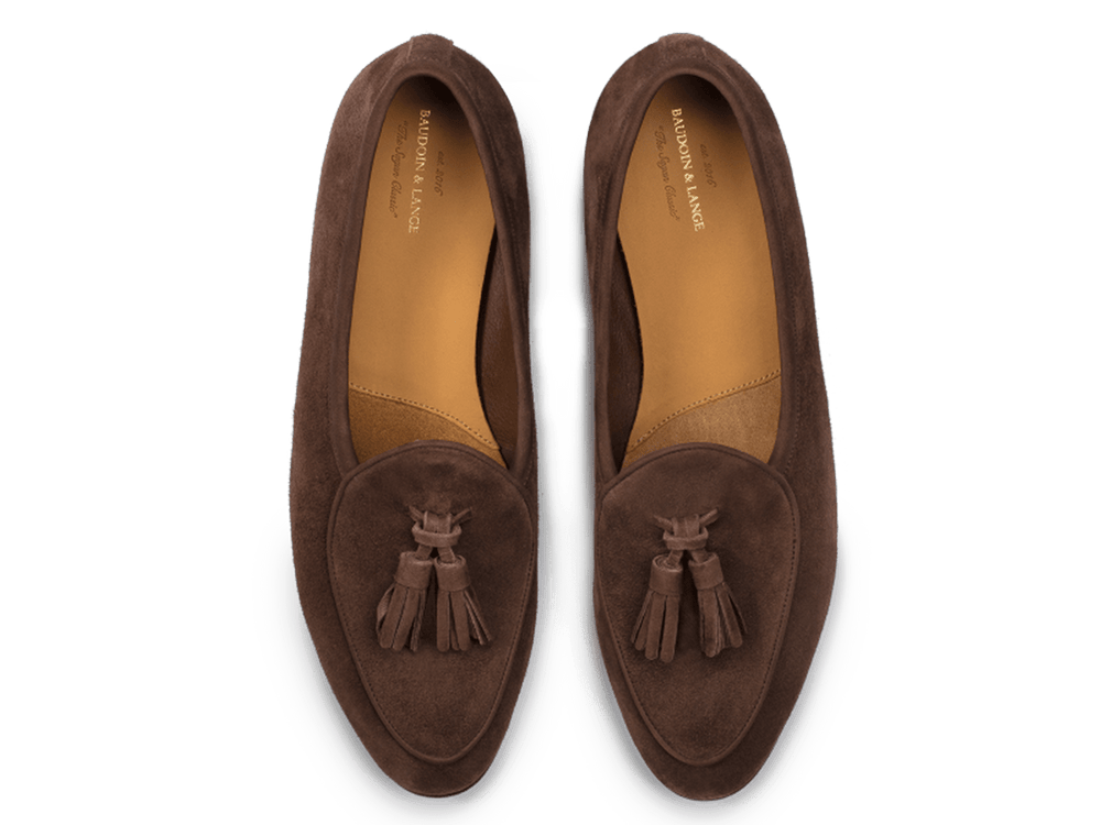 Sagan Classic Tassel Loafers in Deep Taupe Asteria Suede with Rubber Sole