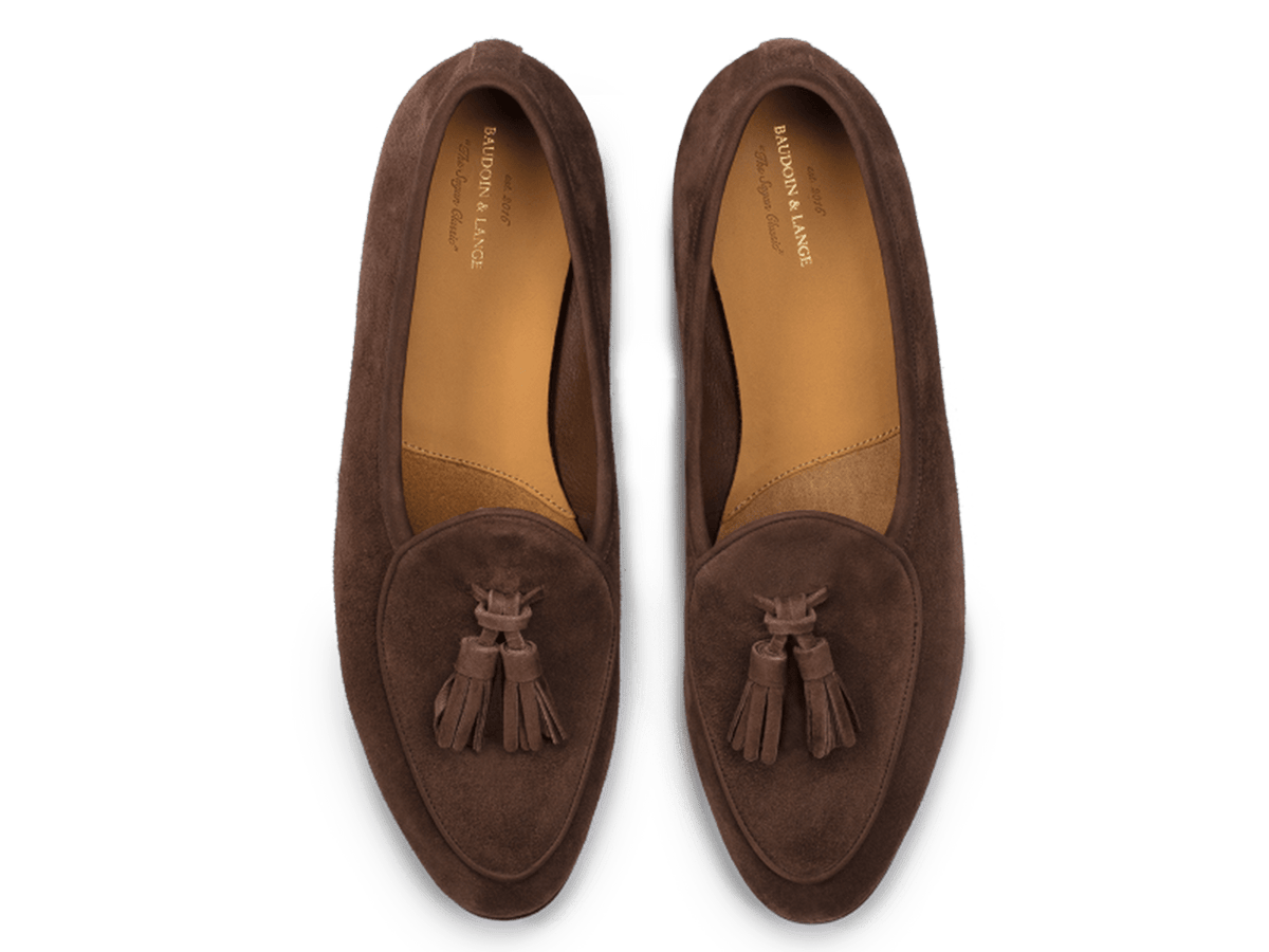 Sagan Rubber Tassel Loafers in Deep Taupe Asteria Suede