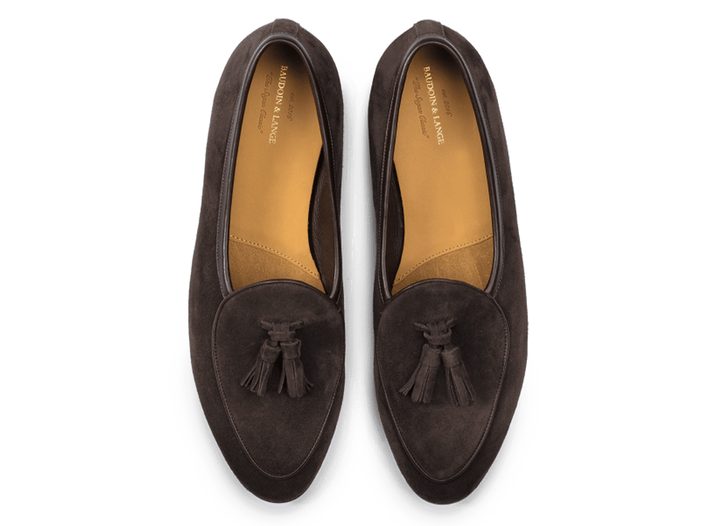 Sagan Classic Tassel Loafers in Lusitanias Dark Brown Asteria Suede with Rubber Sole