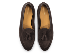 Sagan Rubber Tassel Loafers in Lusitanias Dark Brown Asteria Suede