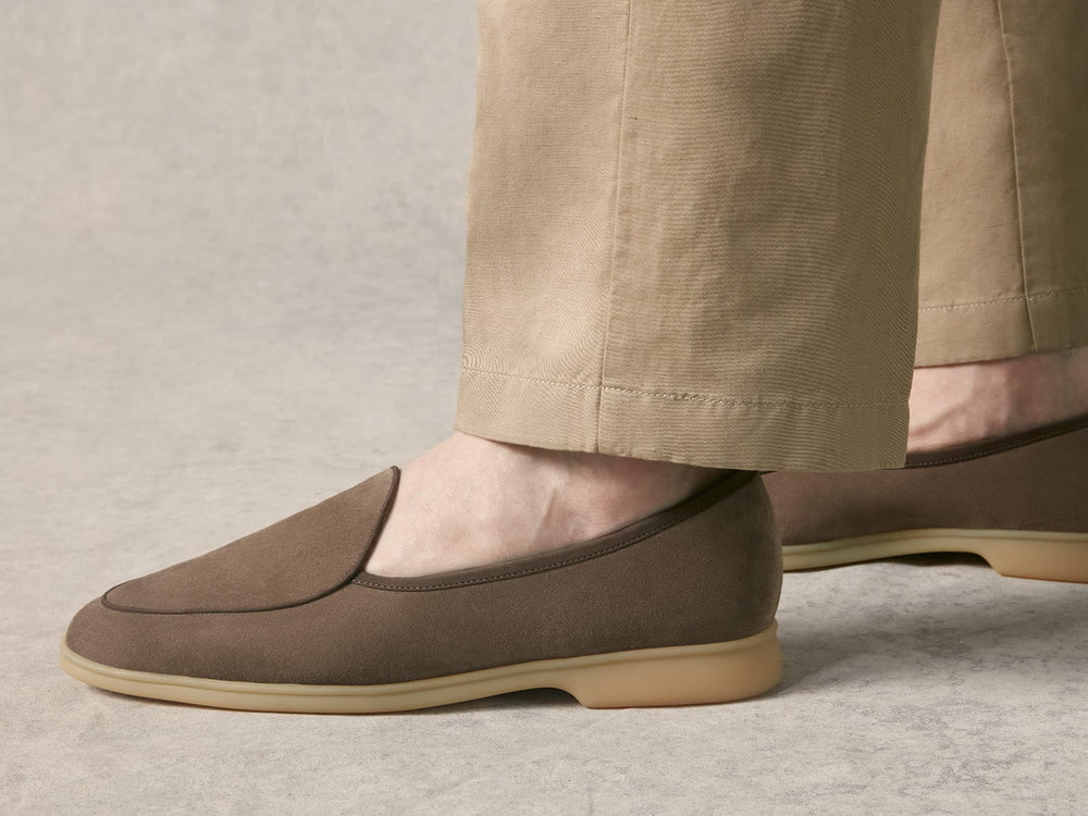 Stride Loafers in Fiji Taupe Glove Suede with Natural Sole