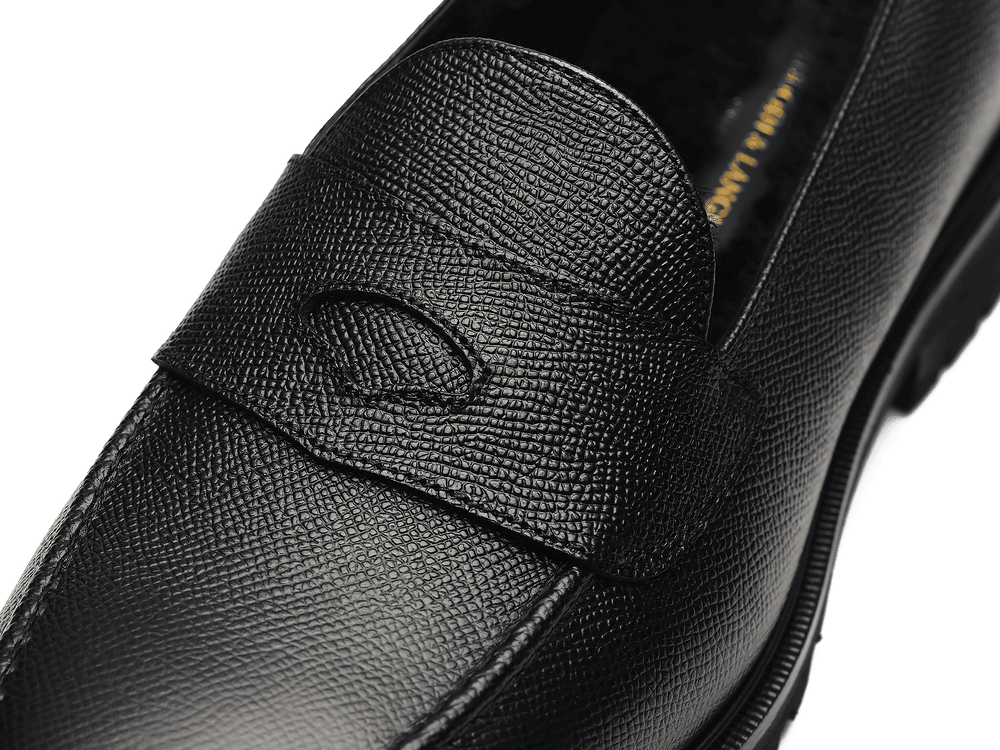Pall Mall Loafers in Black Hatch Grain Calf with Shearling