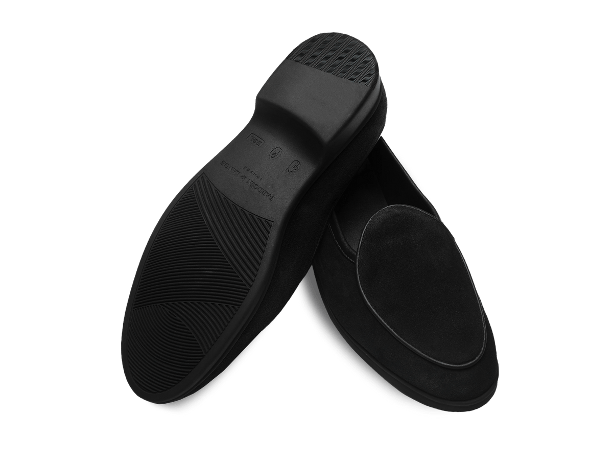 Stride Loafers in Black Glove Suede Dark Sole