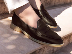 Stride Penny Loafers in Dark Brown Moorland Calf with Natural Sole