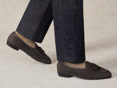 Sagan Rubber Tassel Loafers in Lusitanias Dark Brown Asteria Suede
