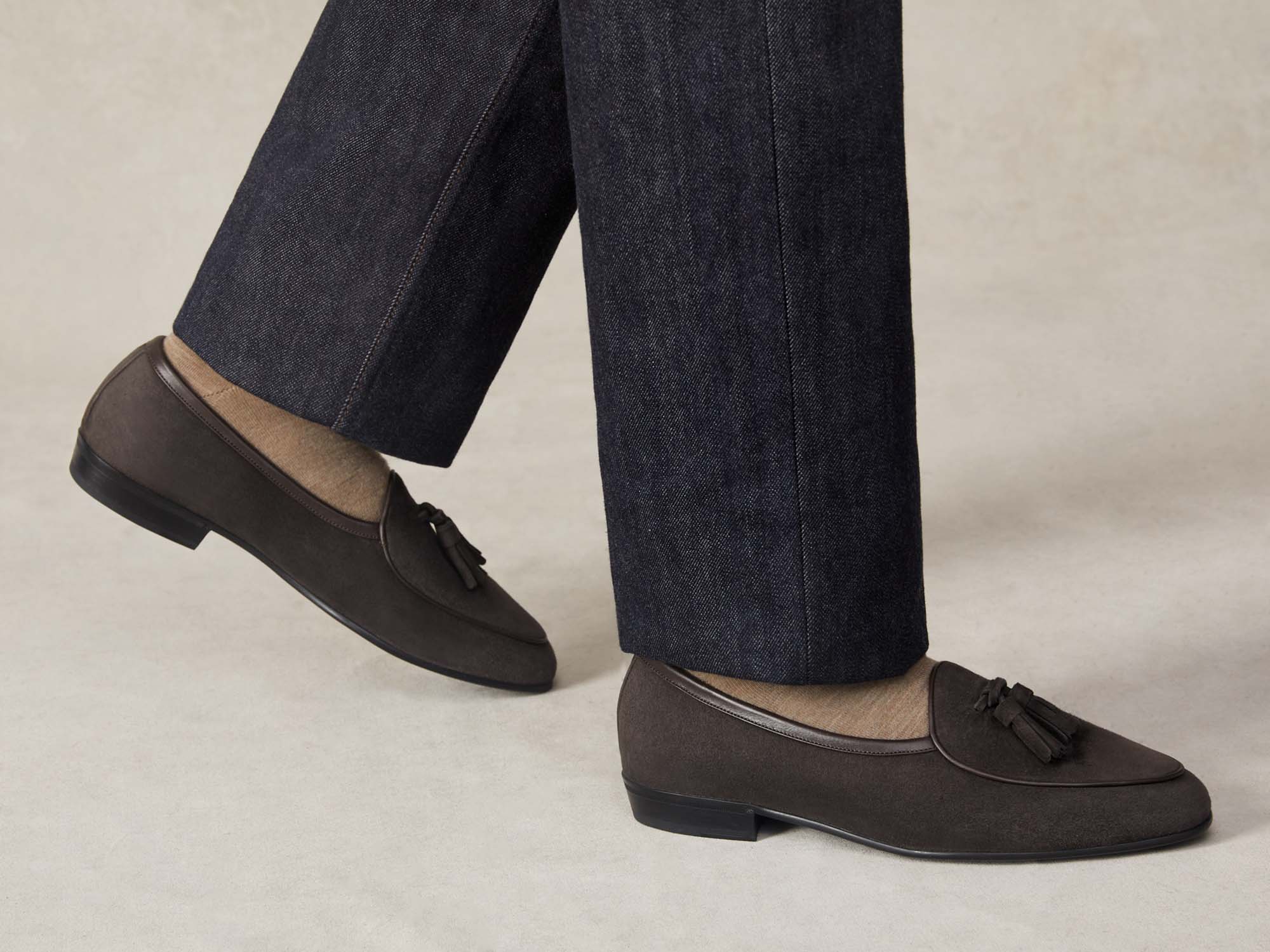 Sagan Classic Tassel Loafers in Lusitanias Dark Brown Asteria Suede with Rubber Sole