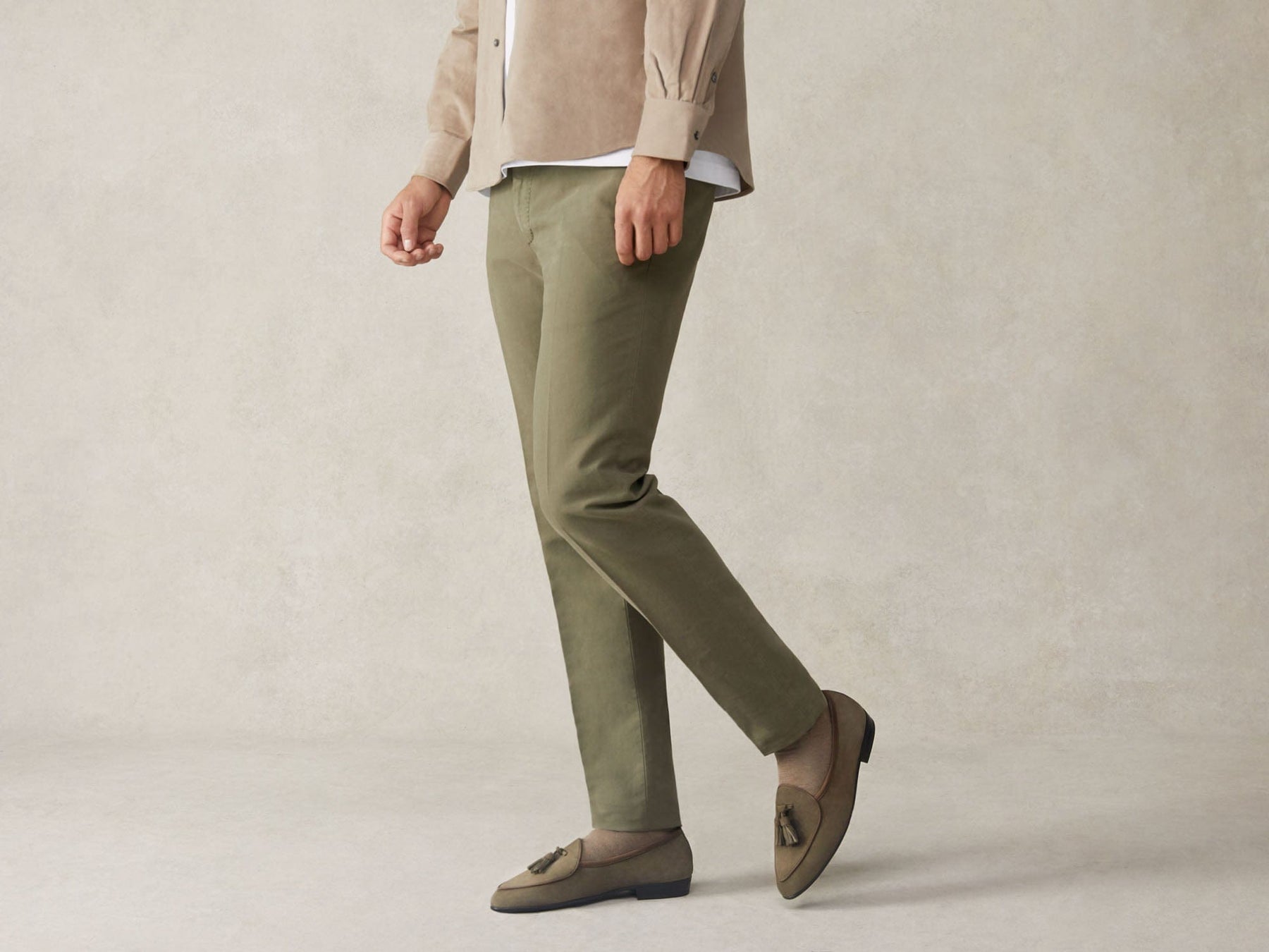 Sagan Rubber Tassel Loafers in Olivine Green Asteria Suede