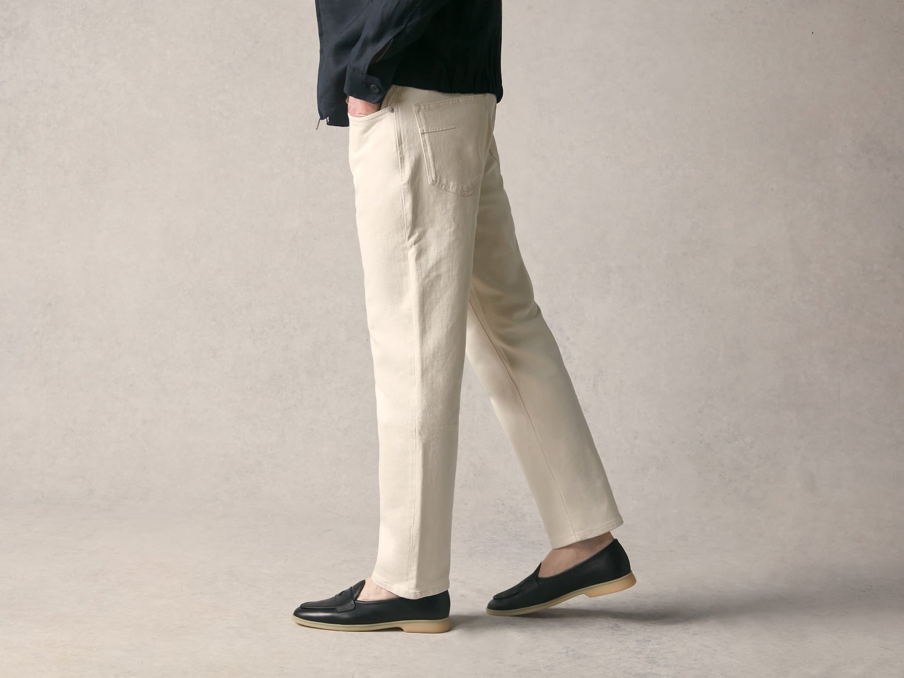 Stride Penny Loafers in Black Moorland Calf with Natural Sole