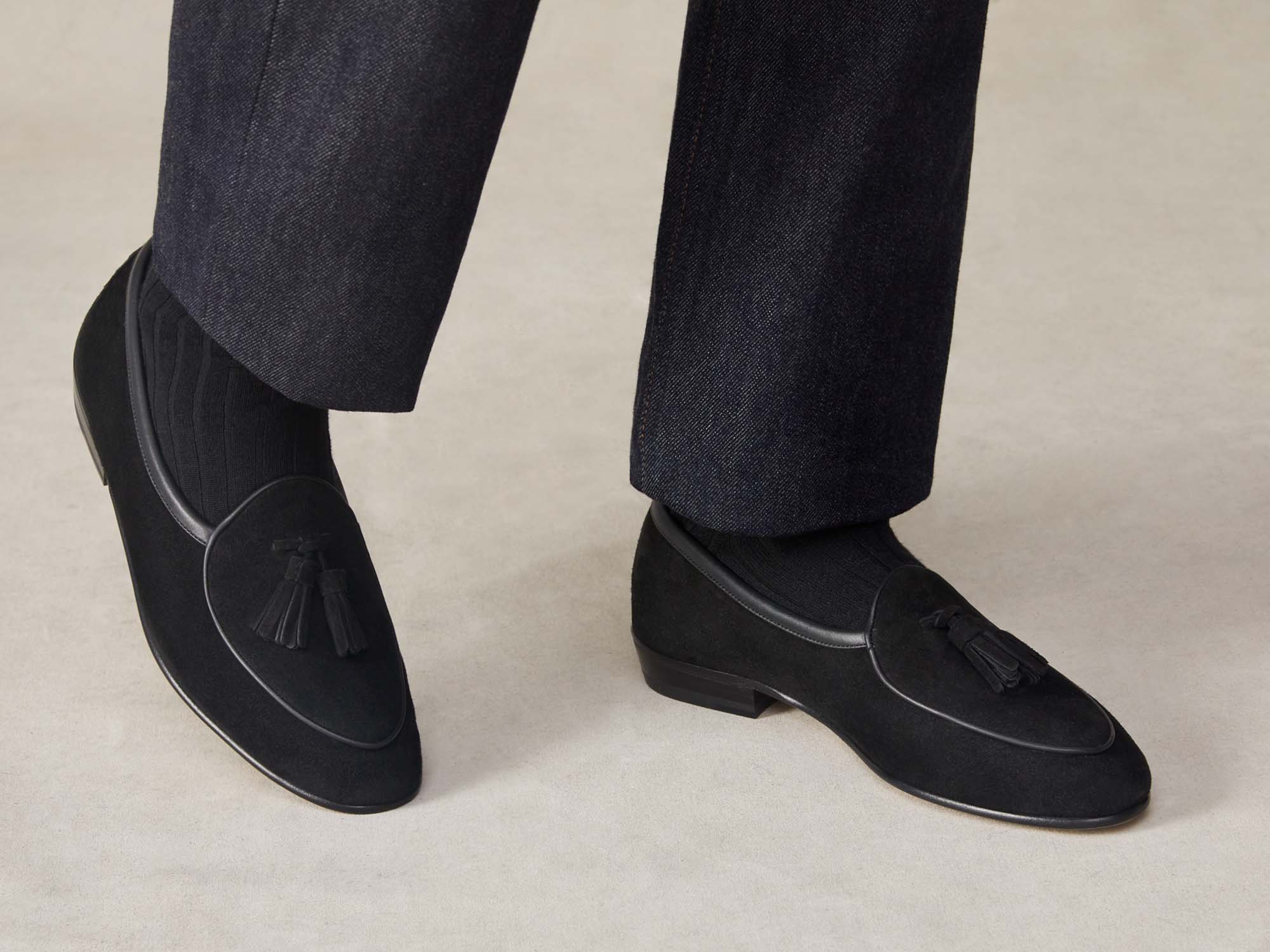 Sagan Classic Tassel Loafers in Obsidian Black Asteria Suede